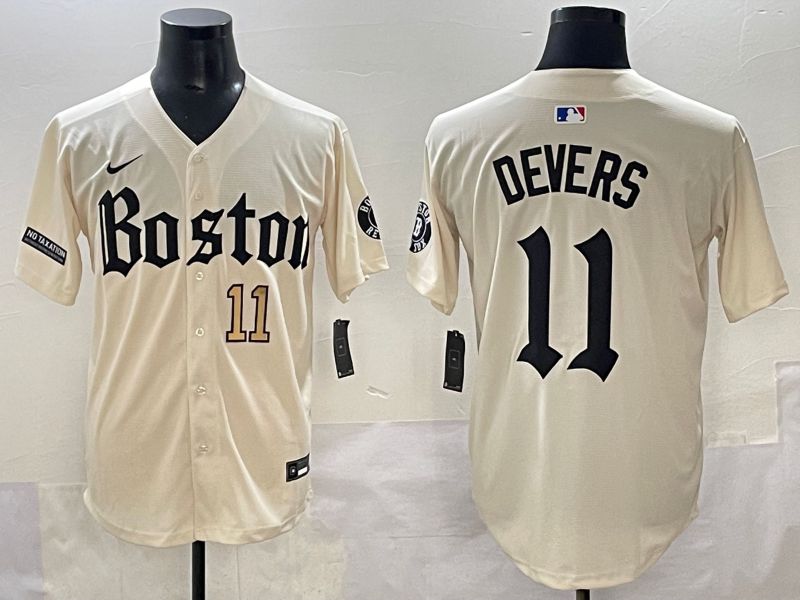 Men 2025 Boston Red Sox 11 Devers Cream Five generations Joint Name Nike MLB Jersey style 3